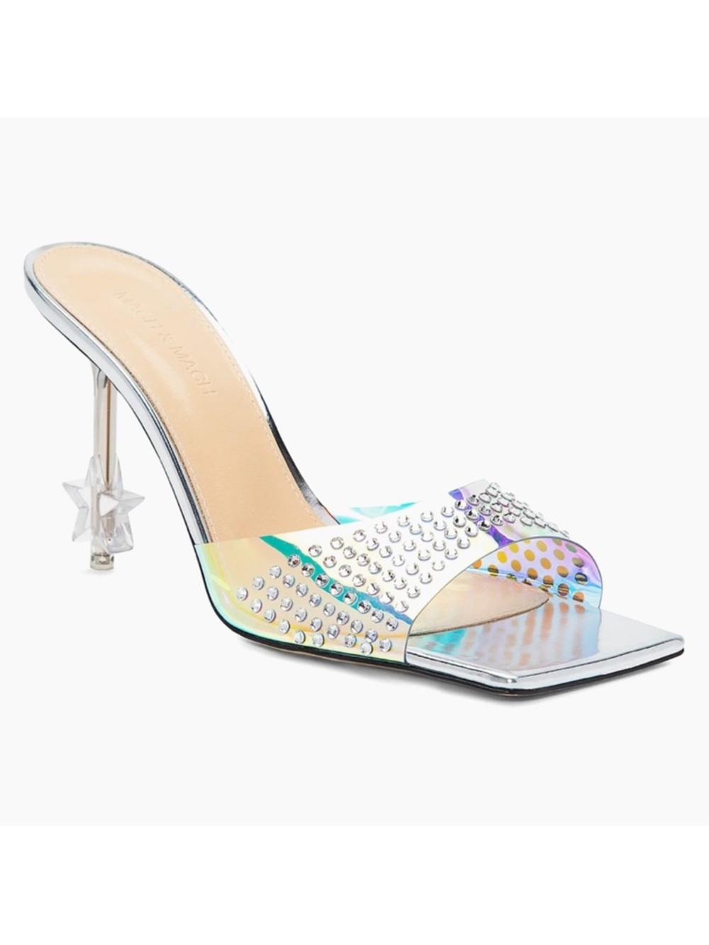 NEW Mach & Mach Star Crystal Embellished 95 Mules Heels Silver Size 8.5